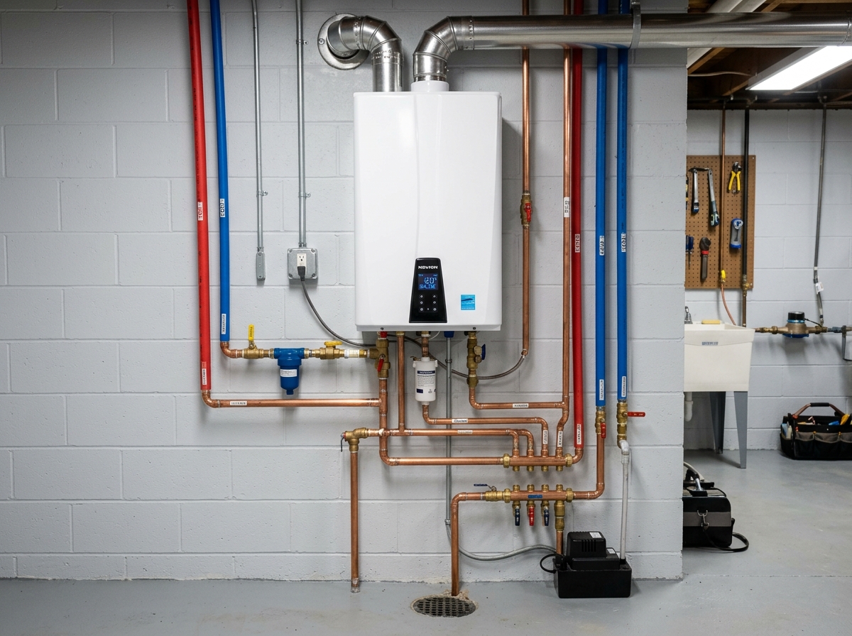 High efficiency tankless water heater installation